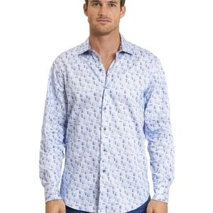 Robert Graham Button Down Long Sleeve Shirt Suez-Flip Cuff-Canal-Sz XL